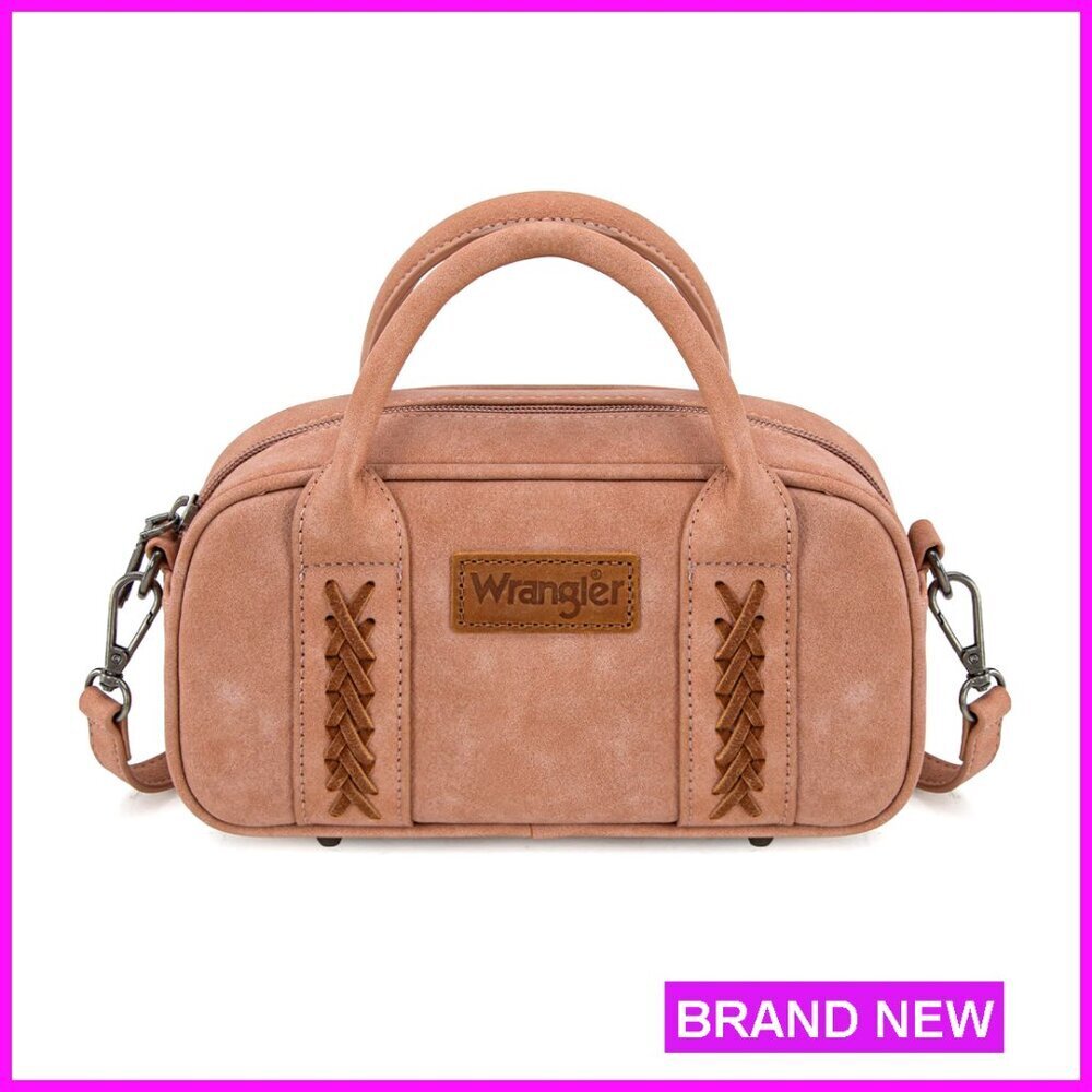 Small Barrel Satchel Crossbody Bag with Top Handle Nubuck Leather